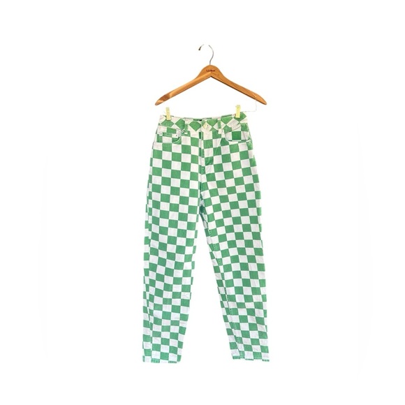 ASOS DESIGN High Rise ‘slouchy’ Mom Jeans in Green Check Size 25 - Picture 1 of 5